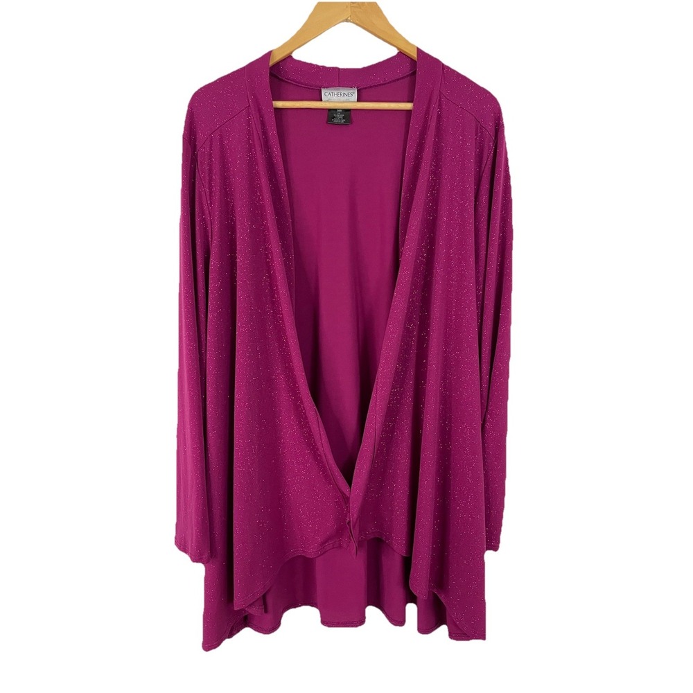 Catherines Cardigan Top Womens 24W Open Front Purple Sparkly Stretch